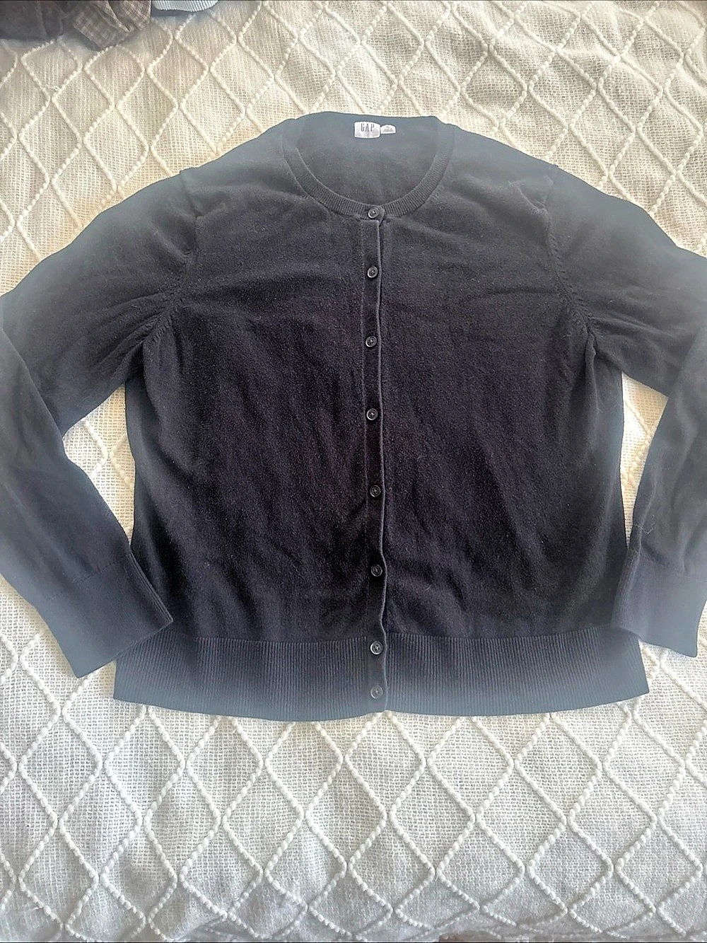 GAP Modern Crewneck Cardigan Black Button-Front Size XL